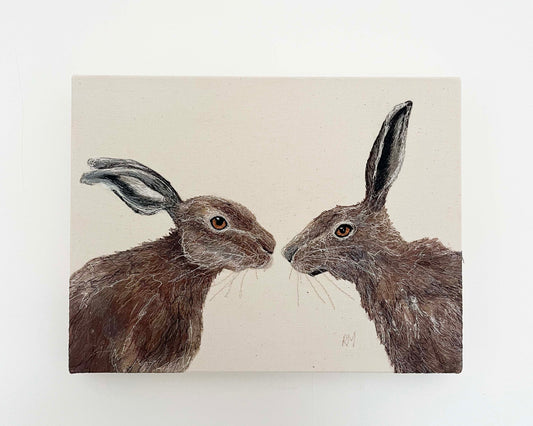 Two Hares Embroidered Canvas