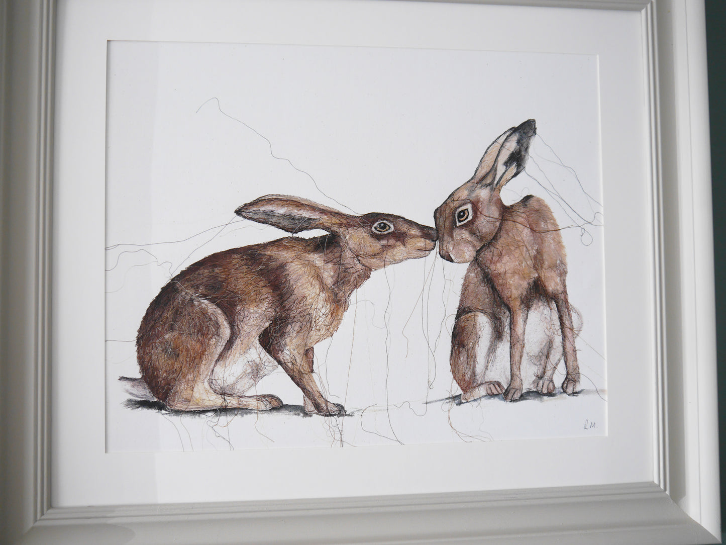 Large Two Hares Print in Bespoke Painted Frame