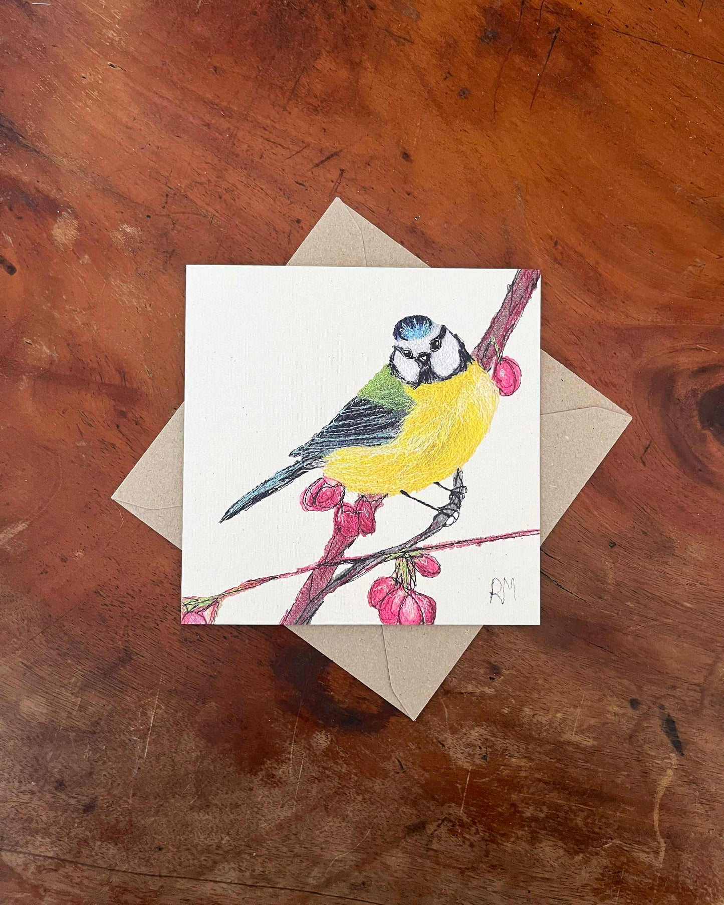 Bluetit on Blossom Greetings Card