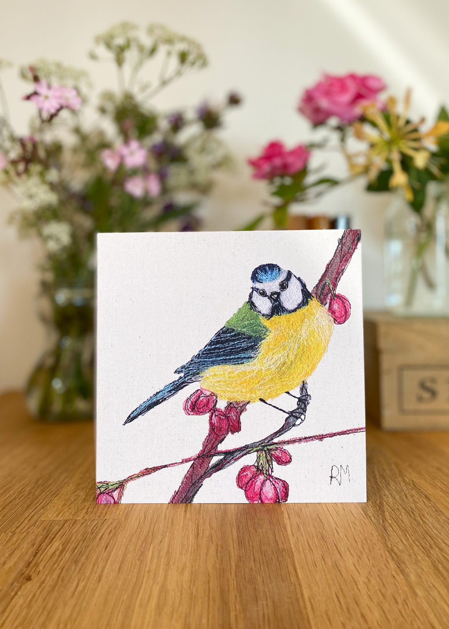 Bluetit on Blossom Greetings Card