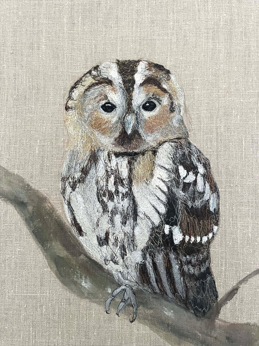 Barn Owl Embroidered Canvas