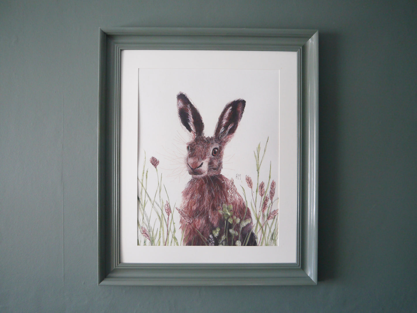 Large Hare Print in Bespoke Painted Frame