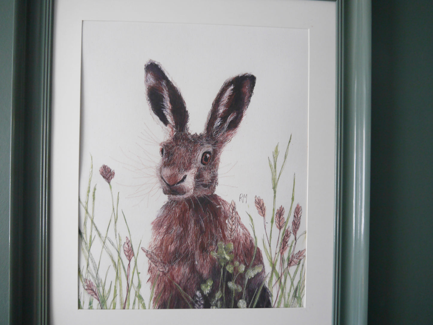 Large Hare Print in Bespoke Painted Frame