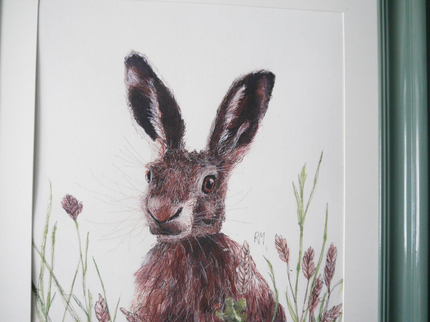 Large Hare Print in Bespoke Painted Frame